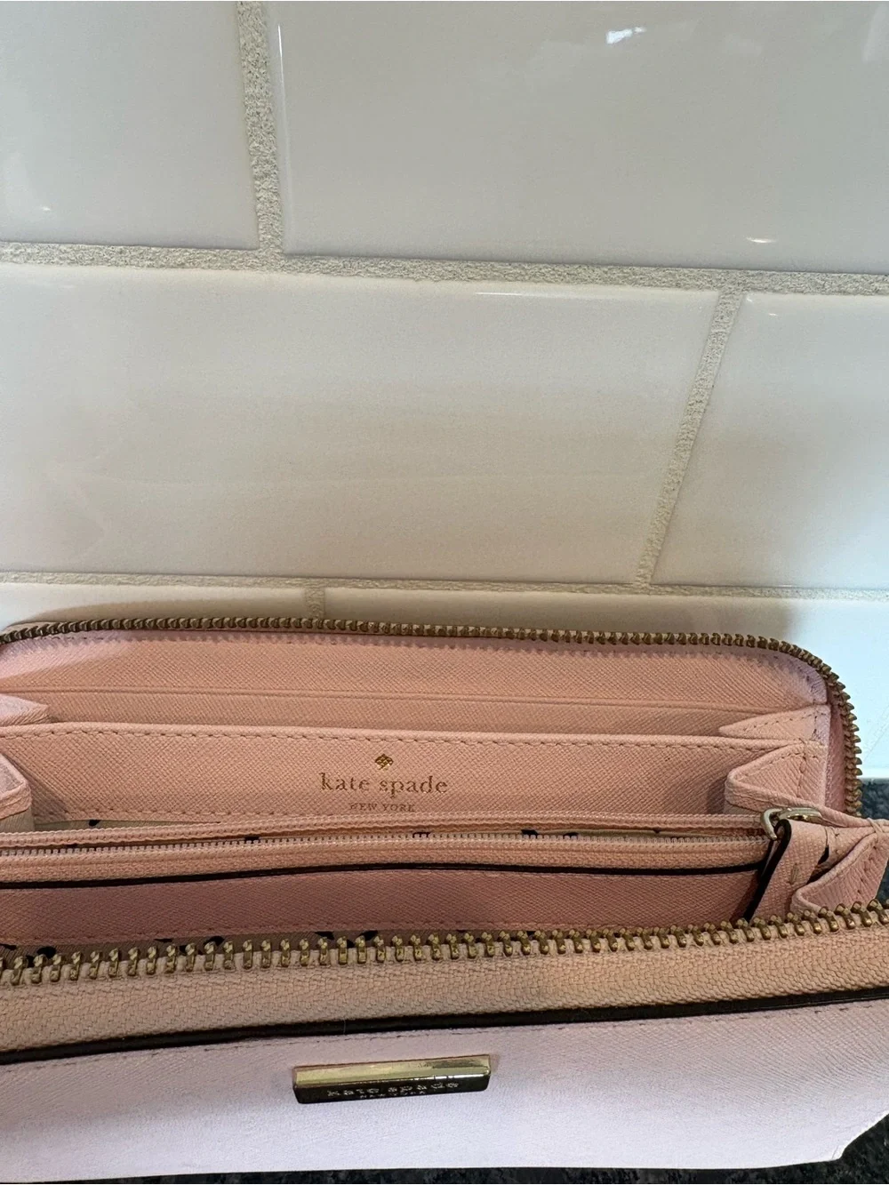 kate spade Blush Pink Saffiano Zip Wallet